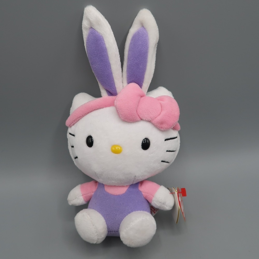 Ty Beanie Babies Hello Kitty Easter Bunny Plush 4" Sanrio 2013 Purple Ears‎